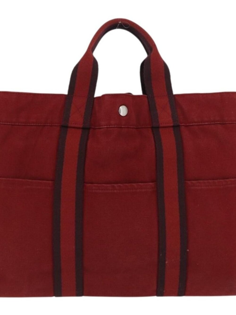 HERMES Deauville Hand Bag Canvas Red Silver Auth bs33188 - Picture 3 of 16